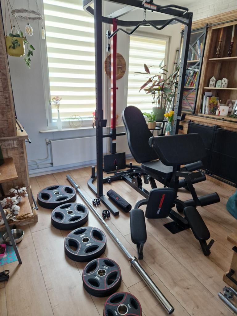 squatrek bankje halterstang en gewichten, Ophalen, Zo goed als nieuw, Fitnessbank