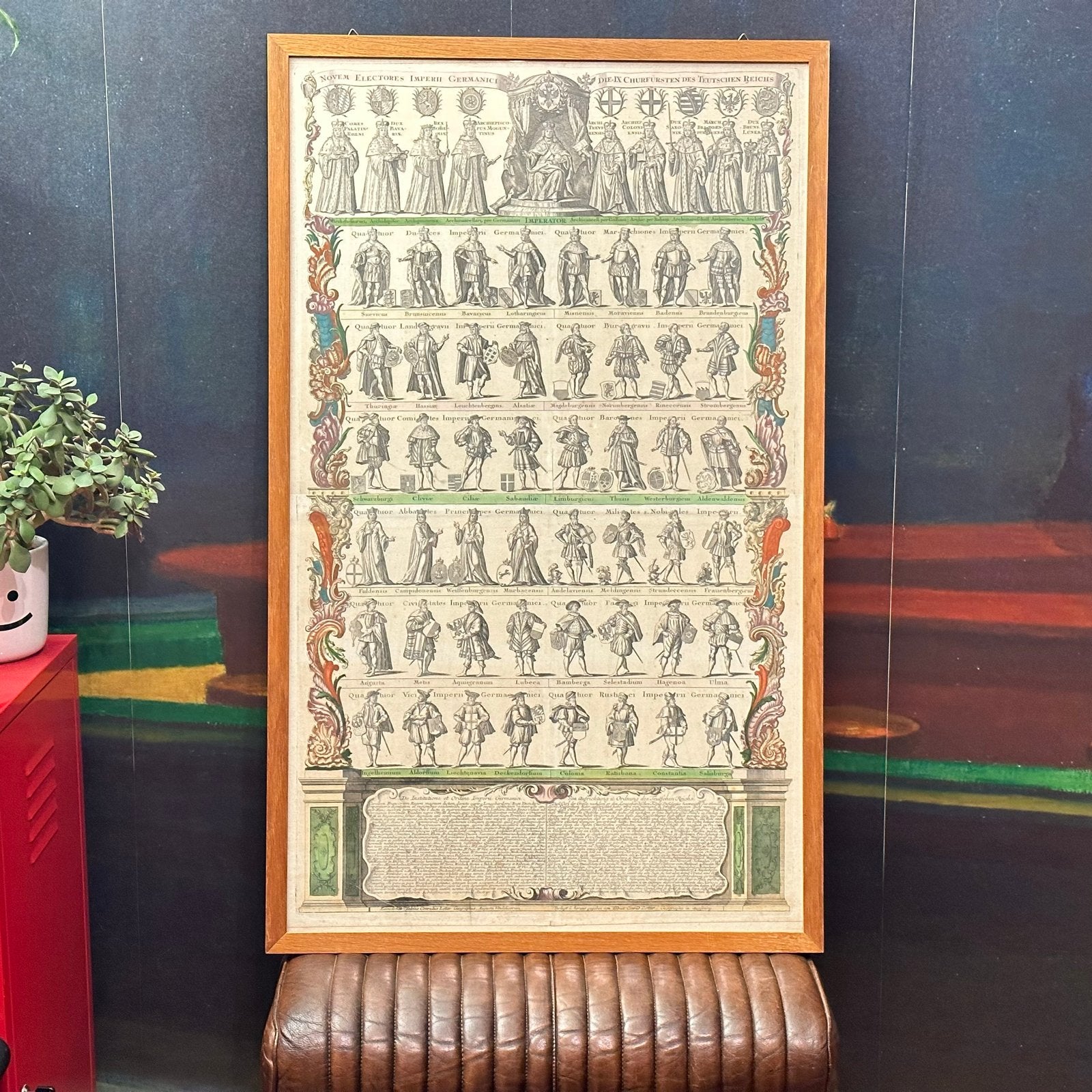 Grote (107cm) ingekleurde gravure Duitse Reich adelfamilies, Ingelijst, Ets, Portret, Ophalen of Verzenden