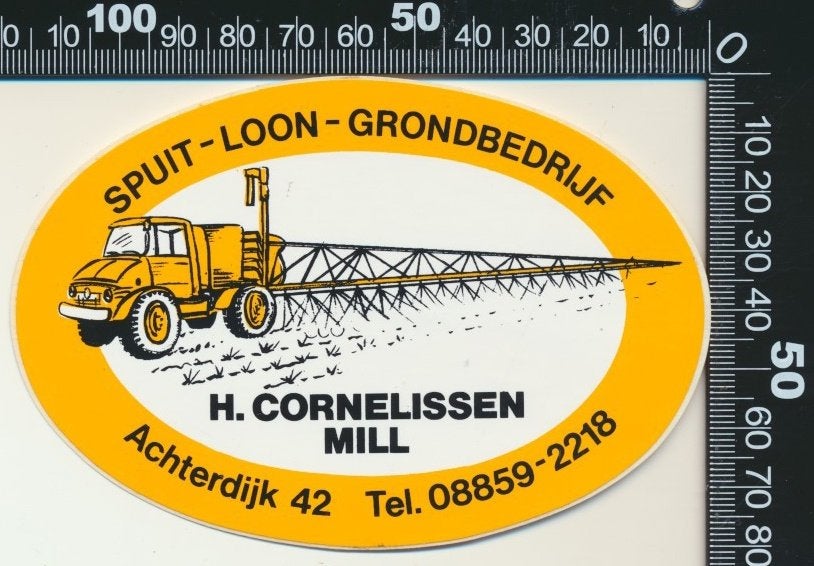 Sticker: Cornelissen Spuit Loon en Grondbedrijf - Mill, Verzamelen, Ophalen of Verzenden, Zo goed als nieuw, Bedrijf of Vereniging