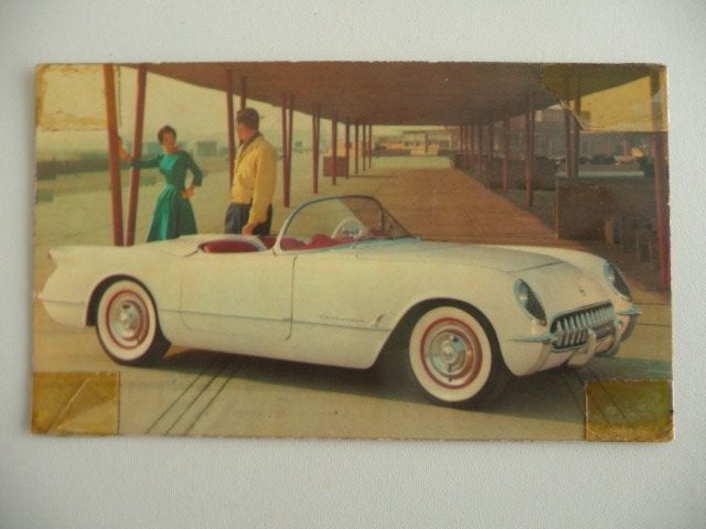 oude ansichtkaart - CHEVROLET CORVETTE 1954, Ophalen of Verzenden, 1960 tot 1980, Gelopen, Voertuig