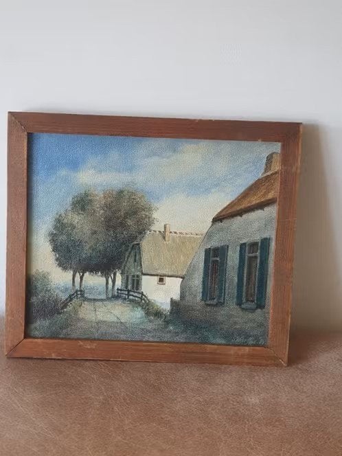 Schilderij Hollands Landschap Sietse Wiersma 1981, Ophalen