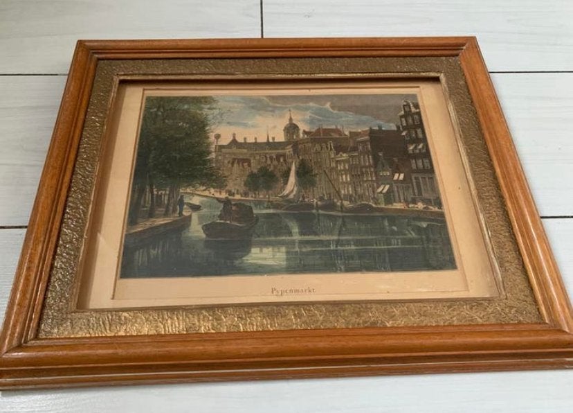 Ingekleurde en ingelijst prent(ets) van de Pijpenmarkt, Ophalen