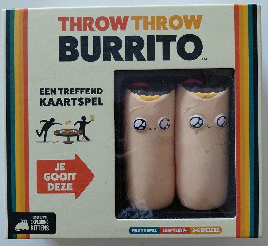 Throw Throw Burrito - Het hilarische kaartspel, Een of twee spelers, Ophalen of Verzenden, Gebruikt, Exploding Kittens
