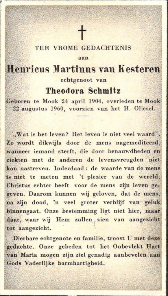 Kesteren van Henricus Martinus 1904-1960 Mook, Ophalen of Verzenden