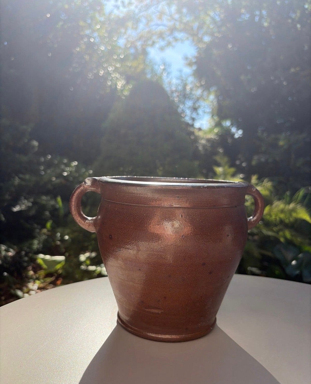 Antieke Keulse pot met oren - Bruin aardewerk, Ophalen of Verzenden