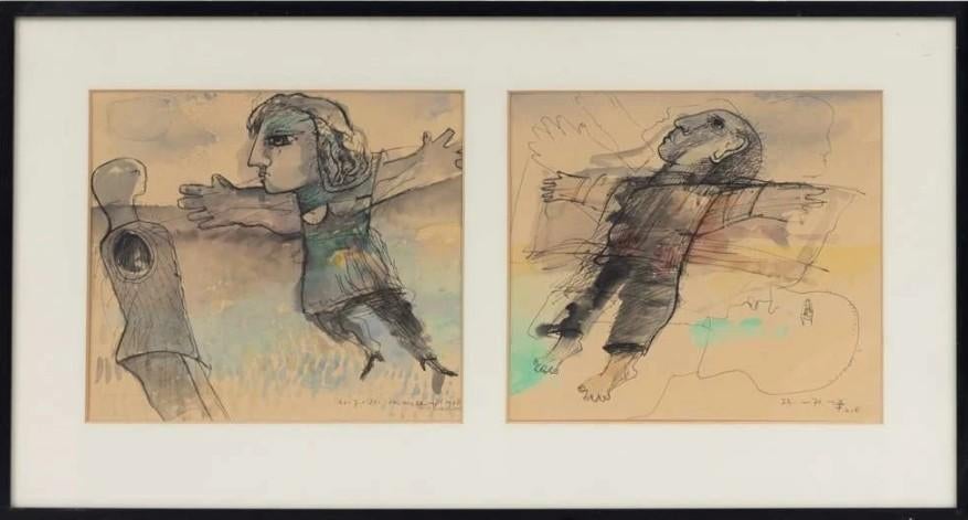 Frits van Eeden  twee composities met figuren in 1 lijst, Ophalen of Verzenden