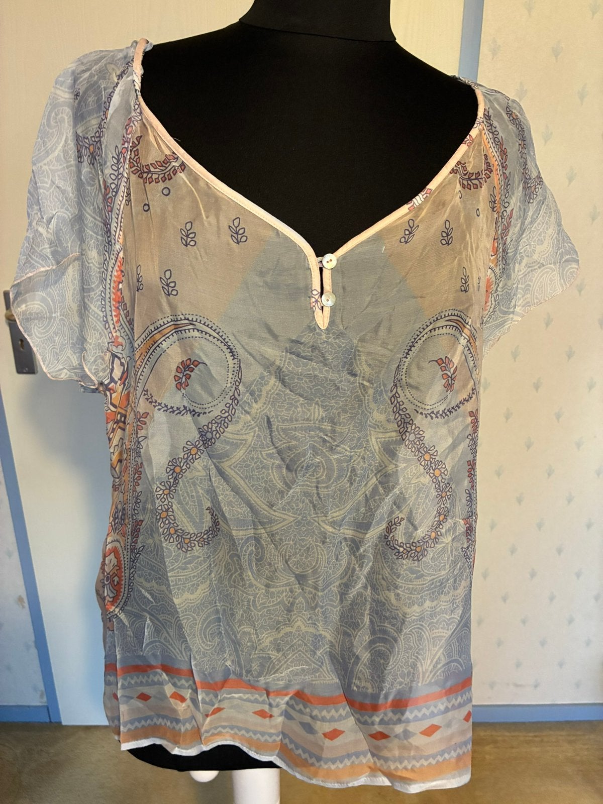 177 Expresso zijde blouse in maat 44, Kleding | Dames, Verzenden, Zo goed als nieuw, Maat 42/44 (L), Blauw