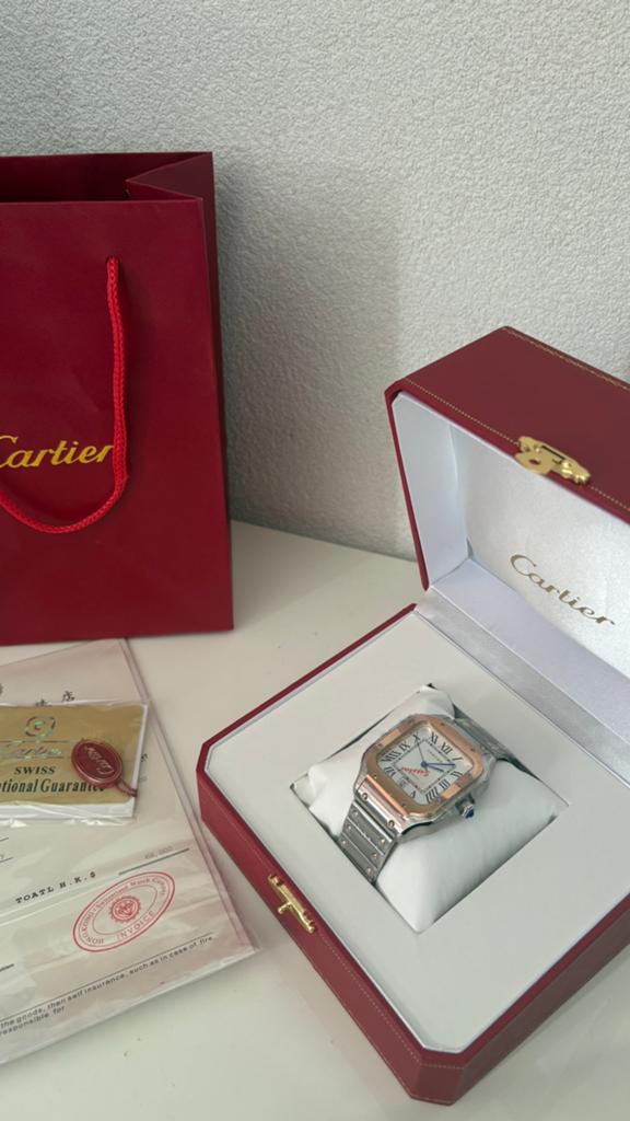 Cartier Santos de Cartier Rose Silver 40MM Horloge, Ophalen of Verzenden, Nieuw