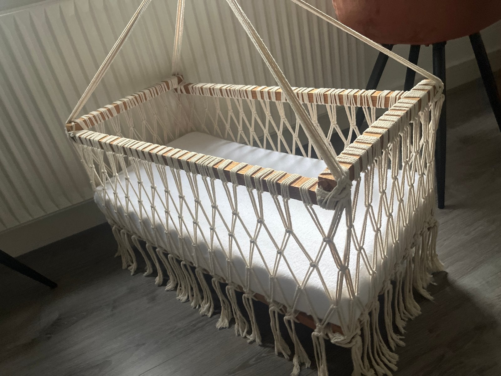 Hangend babybedje / wiegje - Macramé stijl, Ophalen, Zo goed als nieuw, Wieg