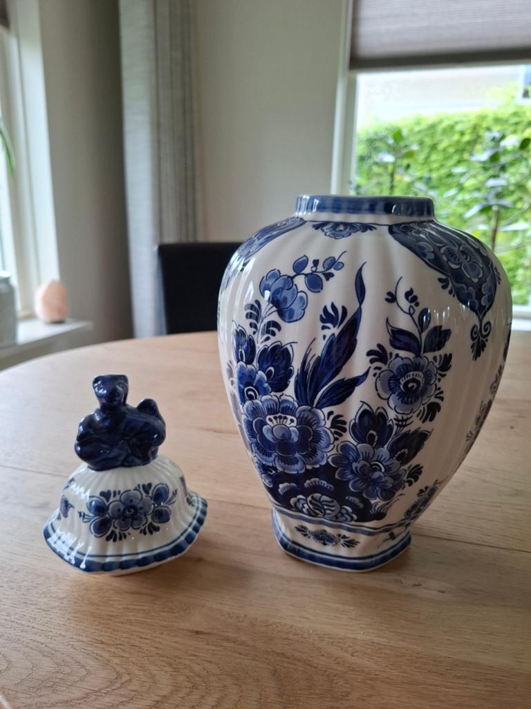 Prachtige Delfts Holland Handwerk vaas met deksel, Ophalen of Verzenden