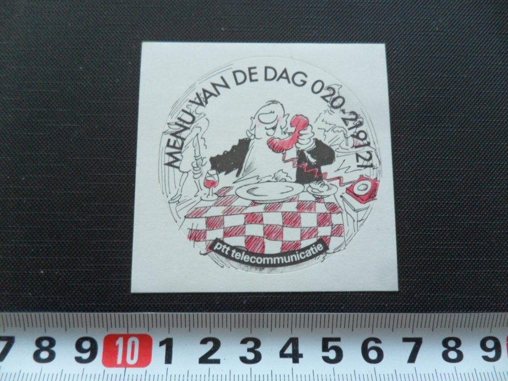 sticker ptt telecommunicatie strip menu van de dag, Ophalen of Verzenden, Zo goed als nieuw