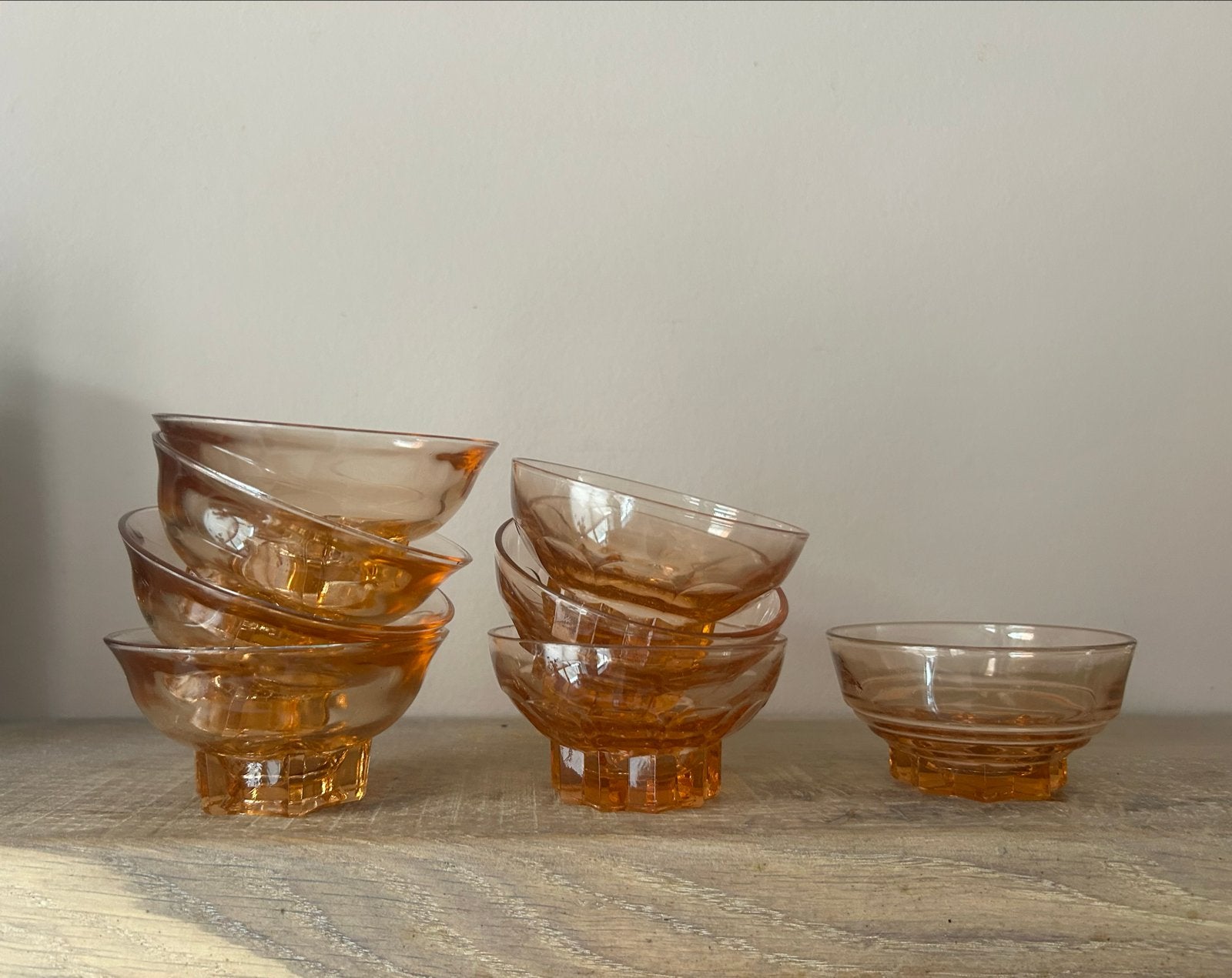 Set van 8 Vintage Roze persglas schaaltjes S, Ophalen of Verzenden