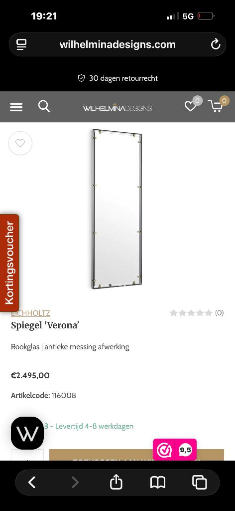 Eichholtz spiegel verona L, Ophalen of Verzenden, Nieuw, Rechthoekig, Minder dan 100 cm