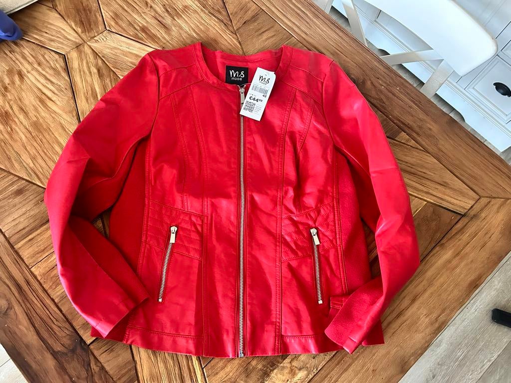 Rood leren jasje MS Mode maat 42 nieuw, Ophalen of Verzenden, Nieuw, Maat 42/44 (L), Rood