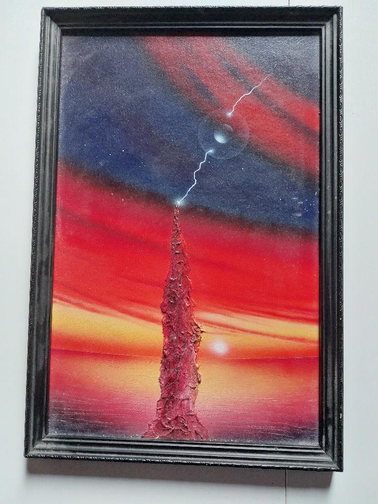 Schilderij met reliëf Pyromania, Antiek en Kunst, Ophalen of Verzenden