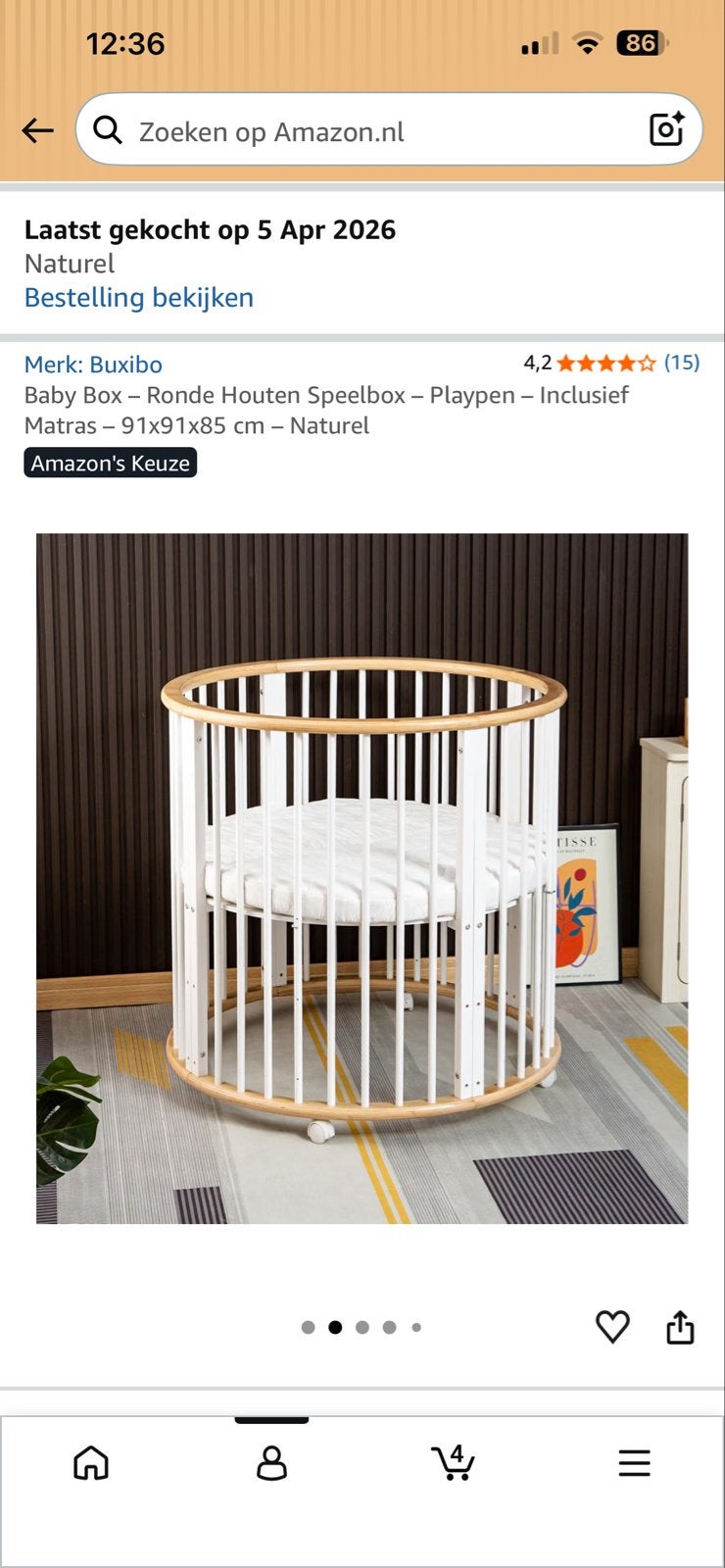 Buxibo Ronde Houten Speelbox - Zo goed als nieuw, Ophalen, Zo goed als nieuw, Rond, Wieltjes