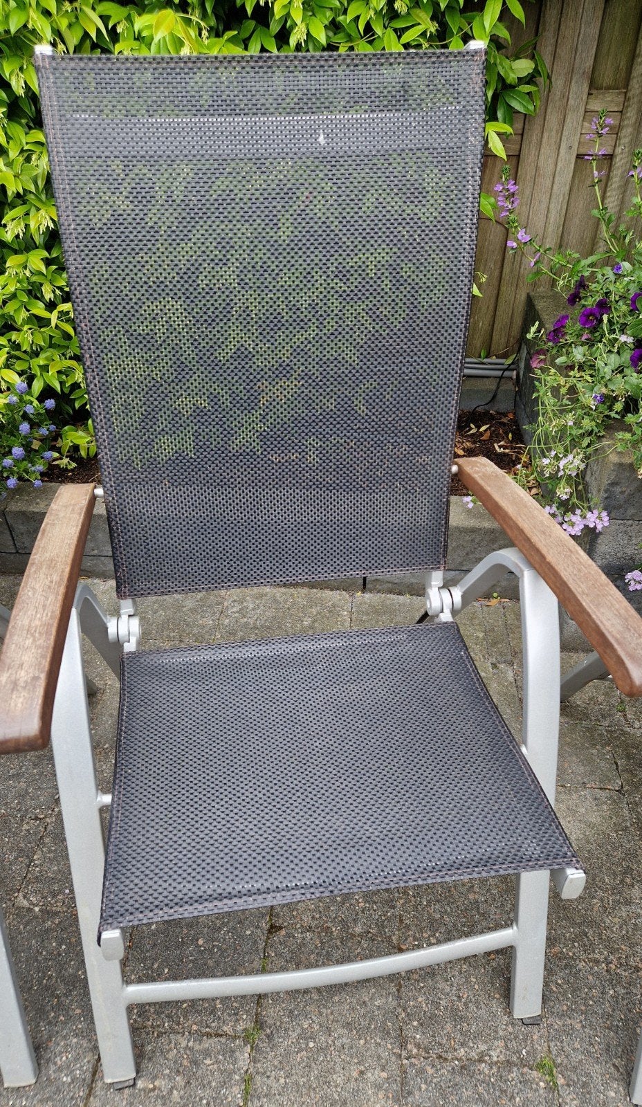 2 tuinstoelen Textileen / Aluminium / Hout / licht camping, Ophalen, Gebruikt, Aluminium, Verstelbaar