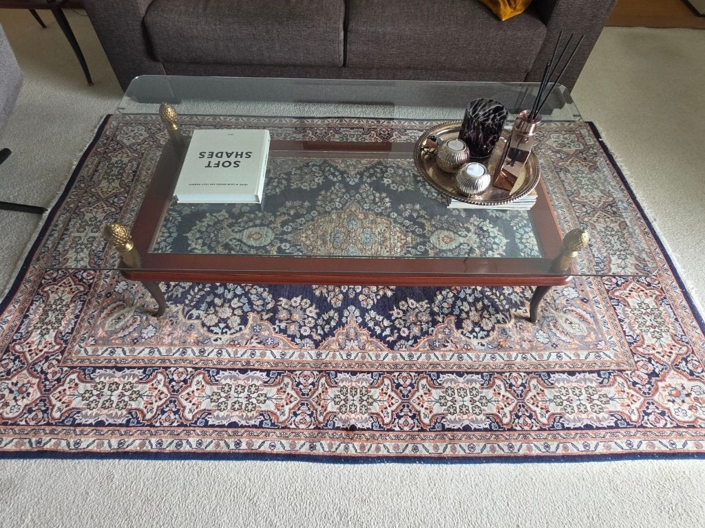 Prachtige vintage salontafel + bijzettafel - Glas & messing, Huis en Inrichting, Ophalen, 50 – 75, 100 tot 150 cm, 50 tot 100 cm