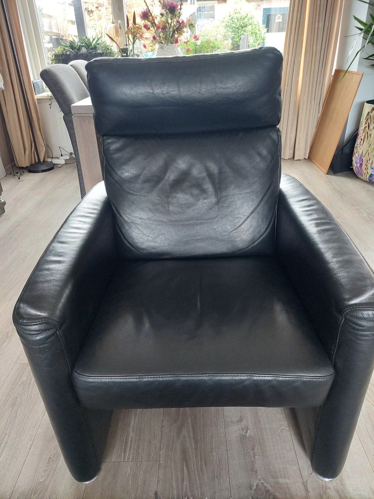 Leren fauteuil van W. Schillig, zwart, zithoogte 42 cm, Ophalen, Zo goed als nieuw, Leer