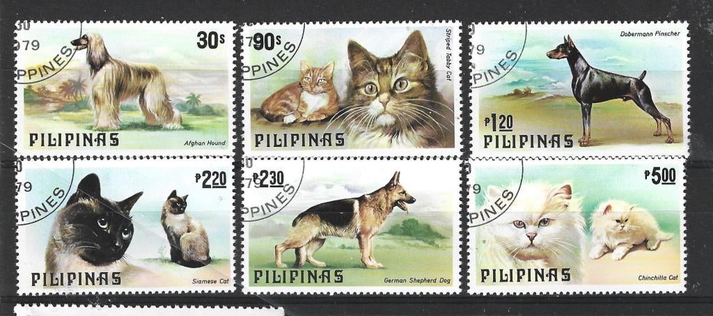 Fi 10 - 1979 - Filipijnen/ Honden en Katten/ reeks, Verzenden, Gestempeld, Zuidoost-Azië
