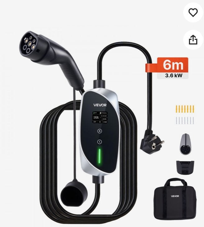 VEVOR Mobile Wallbox, 3,6 kW, 16 A, Type 2, 6m kabel, Ophalen of Verzenden, Nieuw, Laadkabel