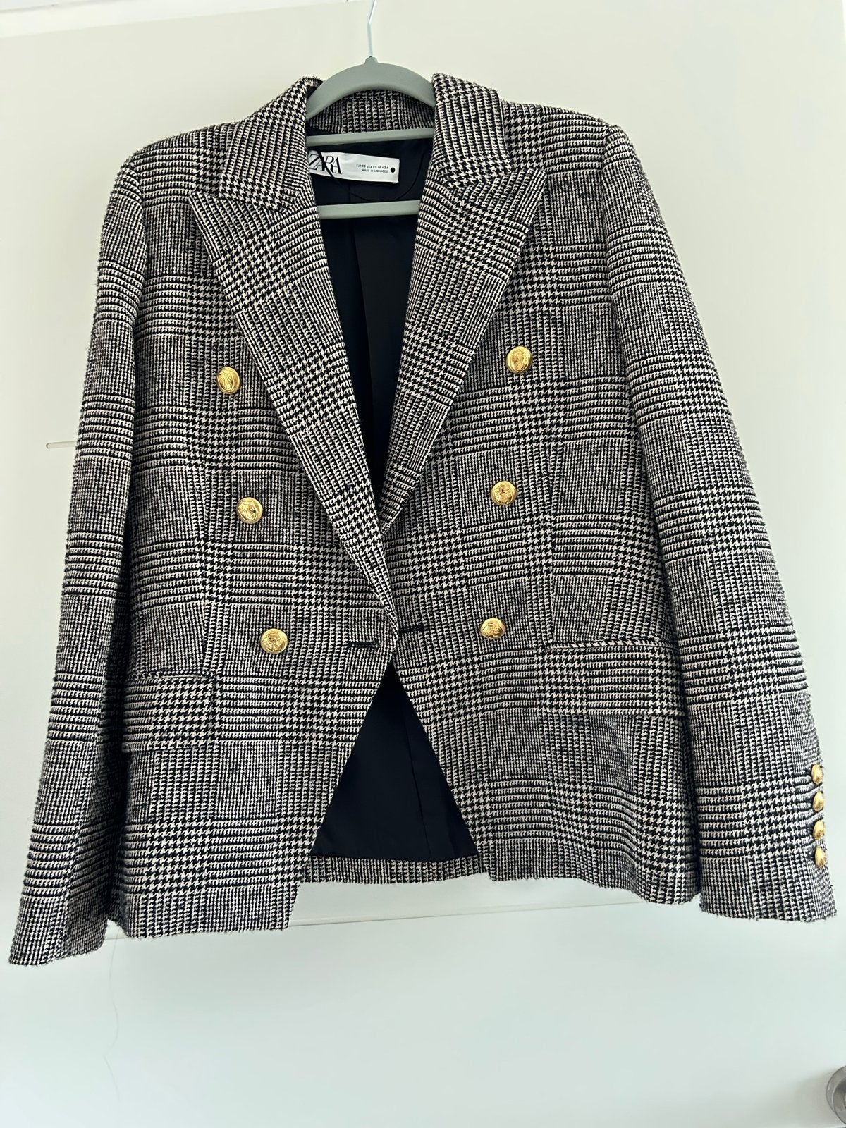 Zara geruite blazer met gouden knopen - Maat XS, Kleding | Dames, Ophalen of Verzenden, Jasje, Maat 34 (XS) of kleiner, Grijs