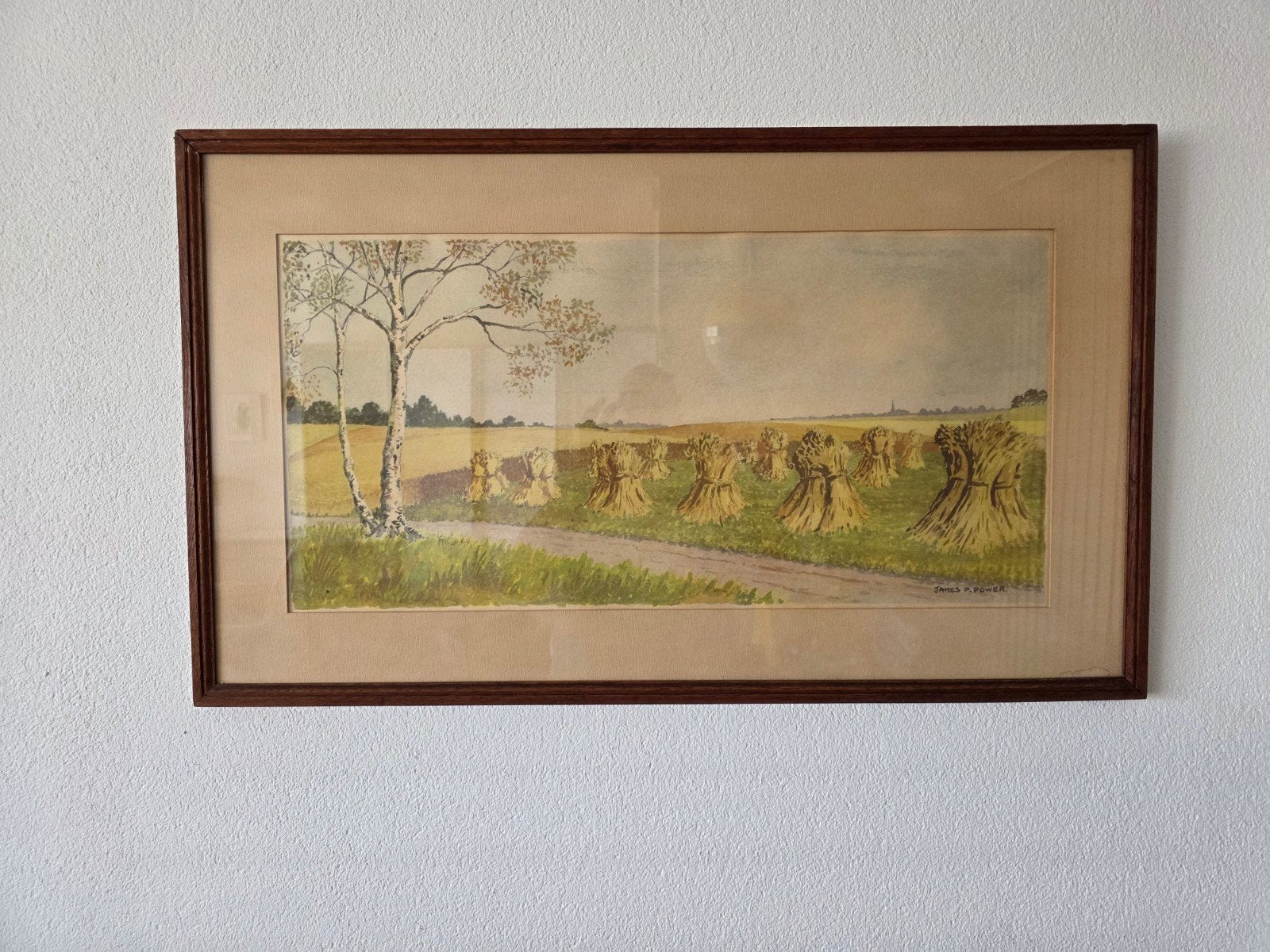 James P. Power (1885-1947) Aquarel Landschap Korenschoven, Ophalen of Verzenden, Landschap, Klassiek, Aquarel