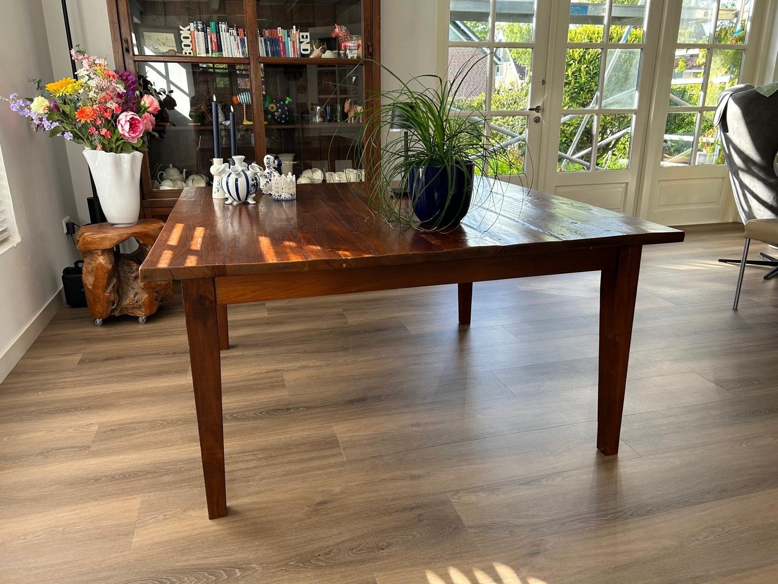 Teak houten eettafel 140x140 cm, Ophalen, Gebruikt, 100 tot 150 cm, Vijf personen of meer