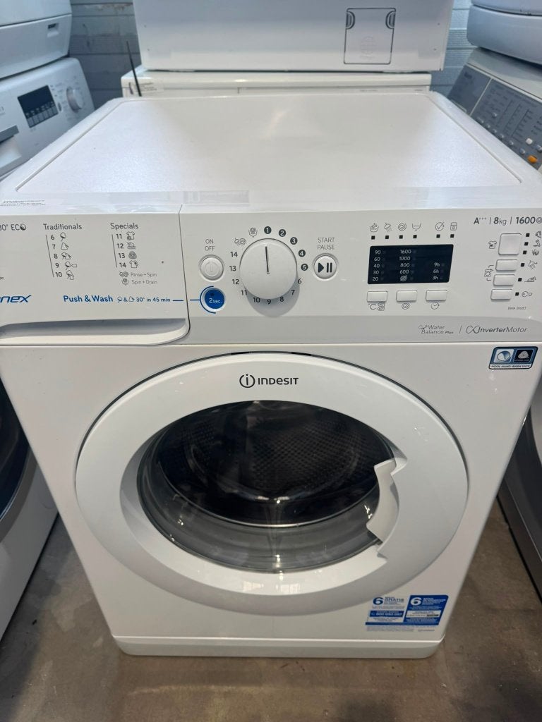 Indesit Wasmachine koolborstelloos bezorging, Ophalen of Verzenden, Zo goed als nieuw, Voorlader, 85 tot 90 cm