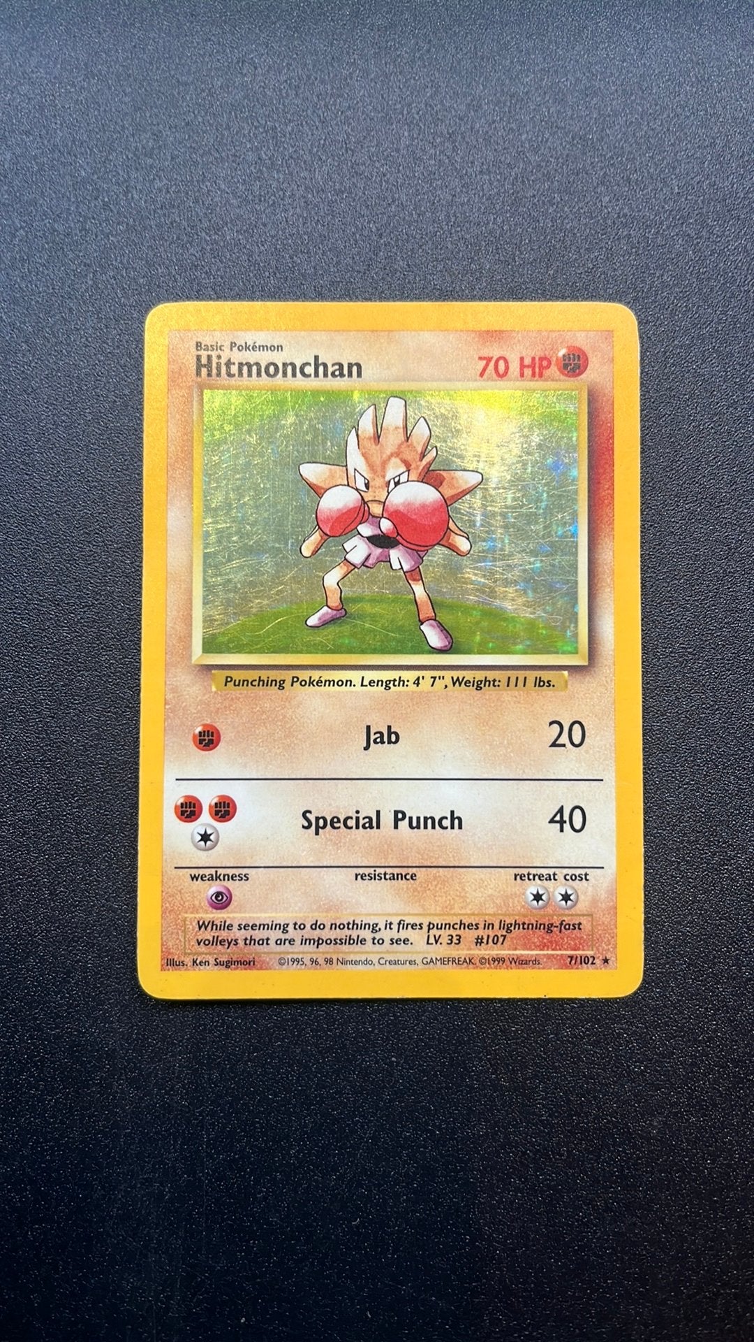 Hitmonchan Base set Holo, Ophalen of Verzenden, Zo goed als nieuw