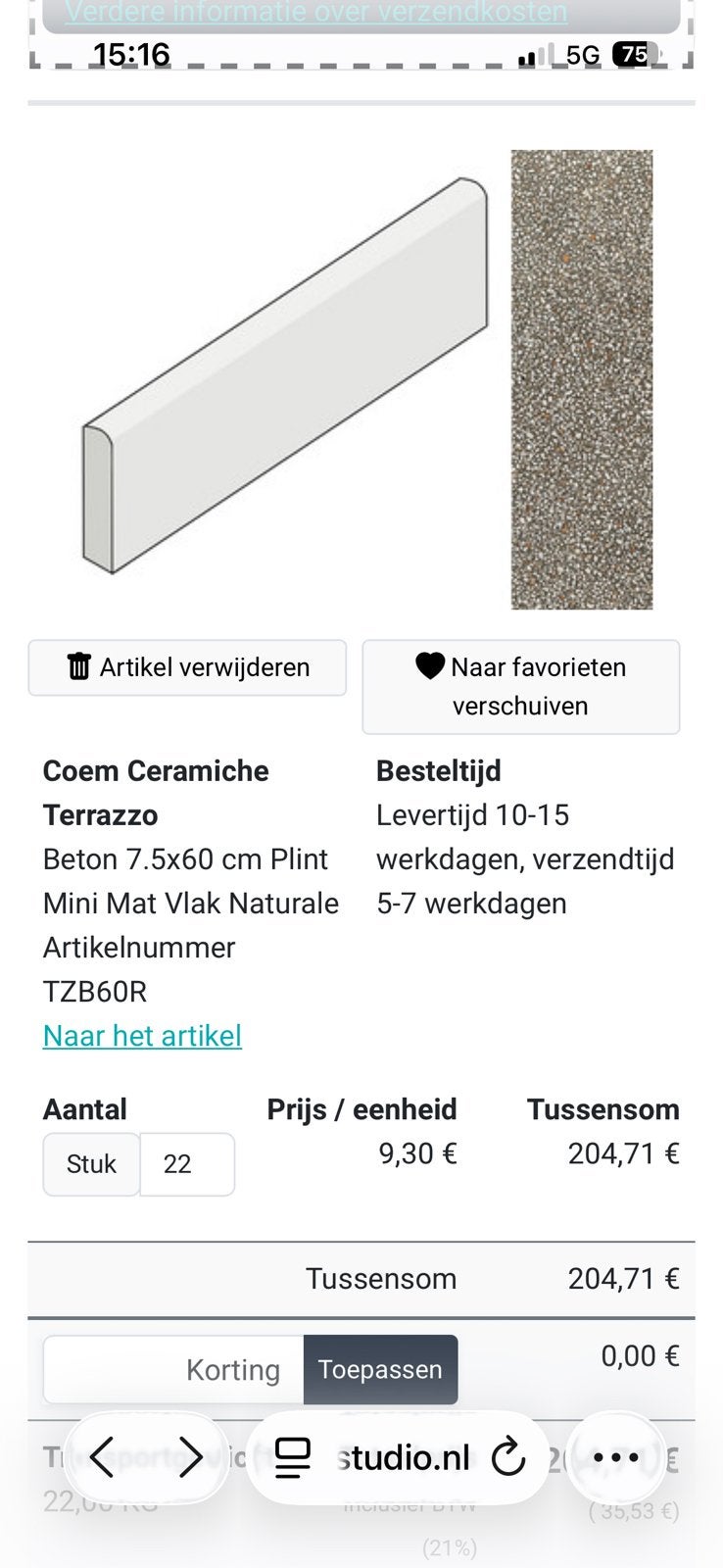 Plinten Coem Ceramiche beton mini, Ophalen, Overige materialen, Zo goed als nieuw, 250 cm of meer
