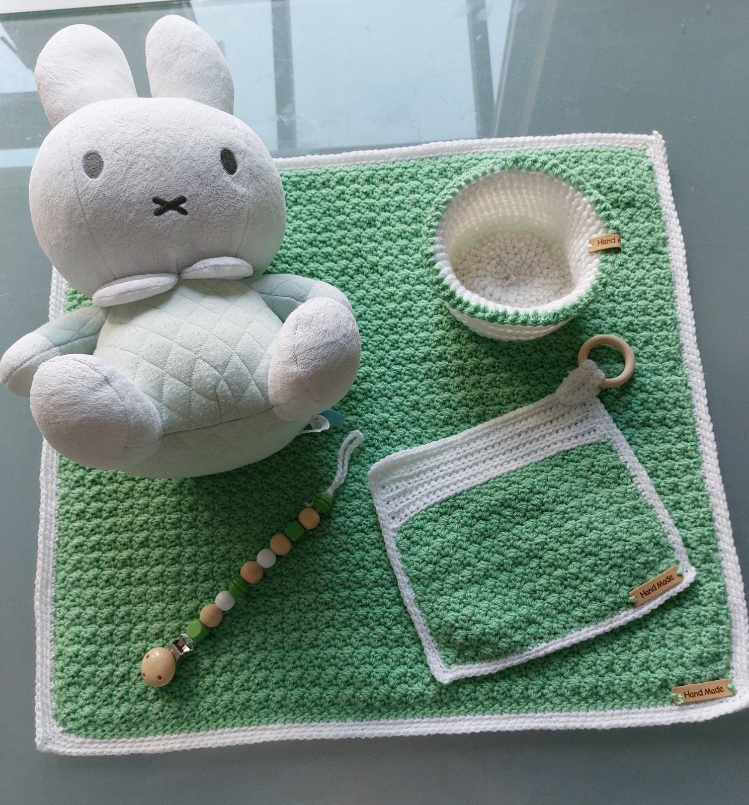 Handgehaakte babydekentje set groen, Ophalen of Verzenden, Nieuw, Deken
