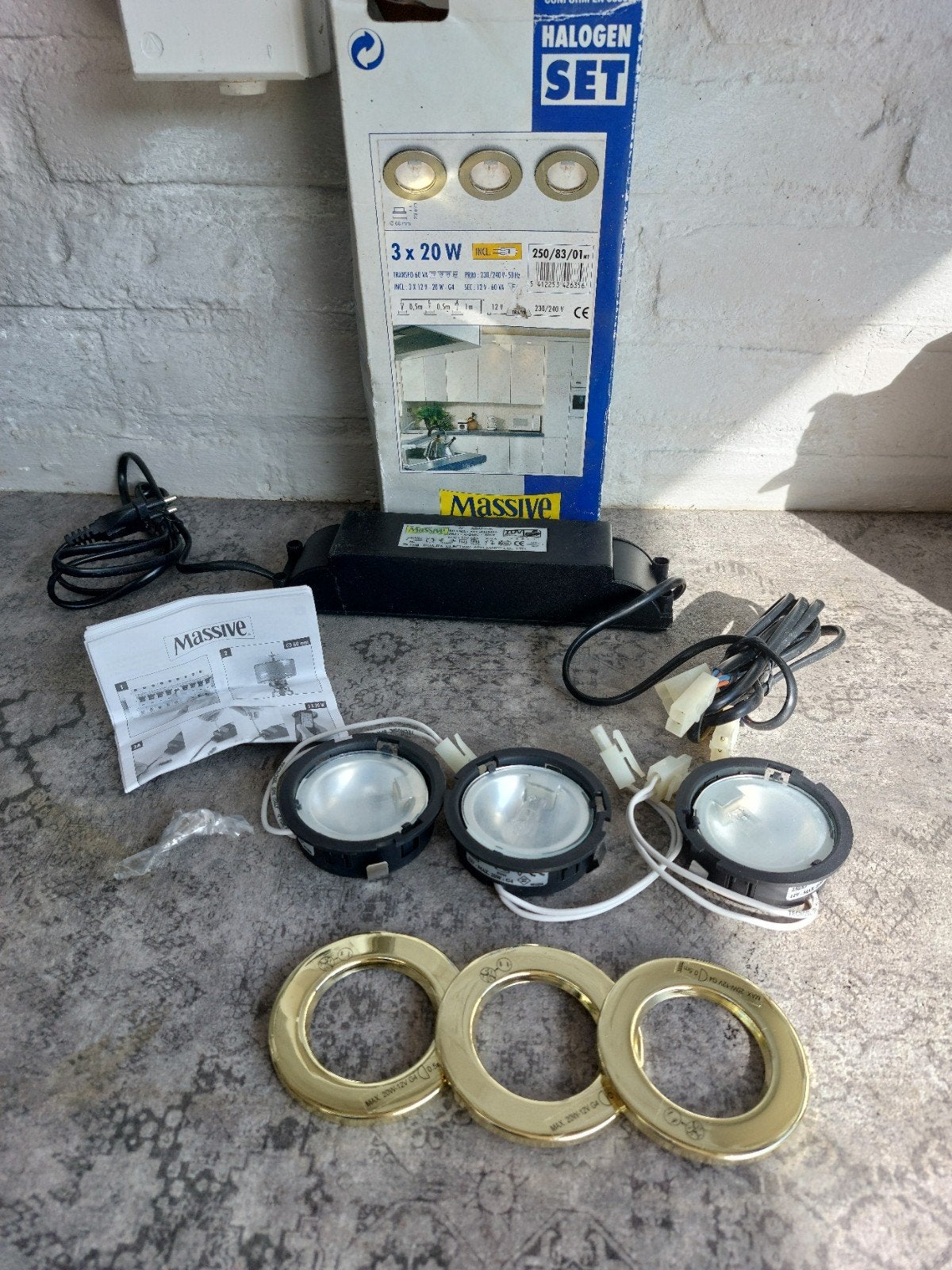 Massive Halogeenset 3x20W met gouden ringen, Ophalen of Verzenden