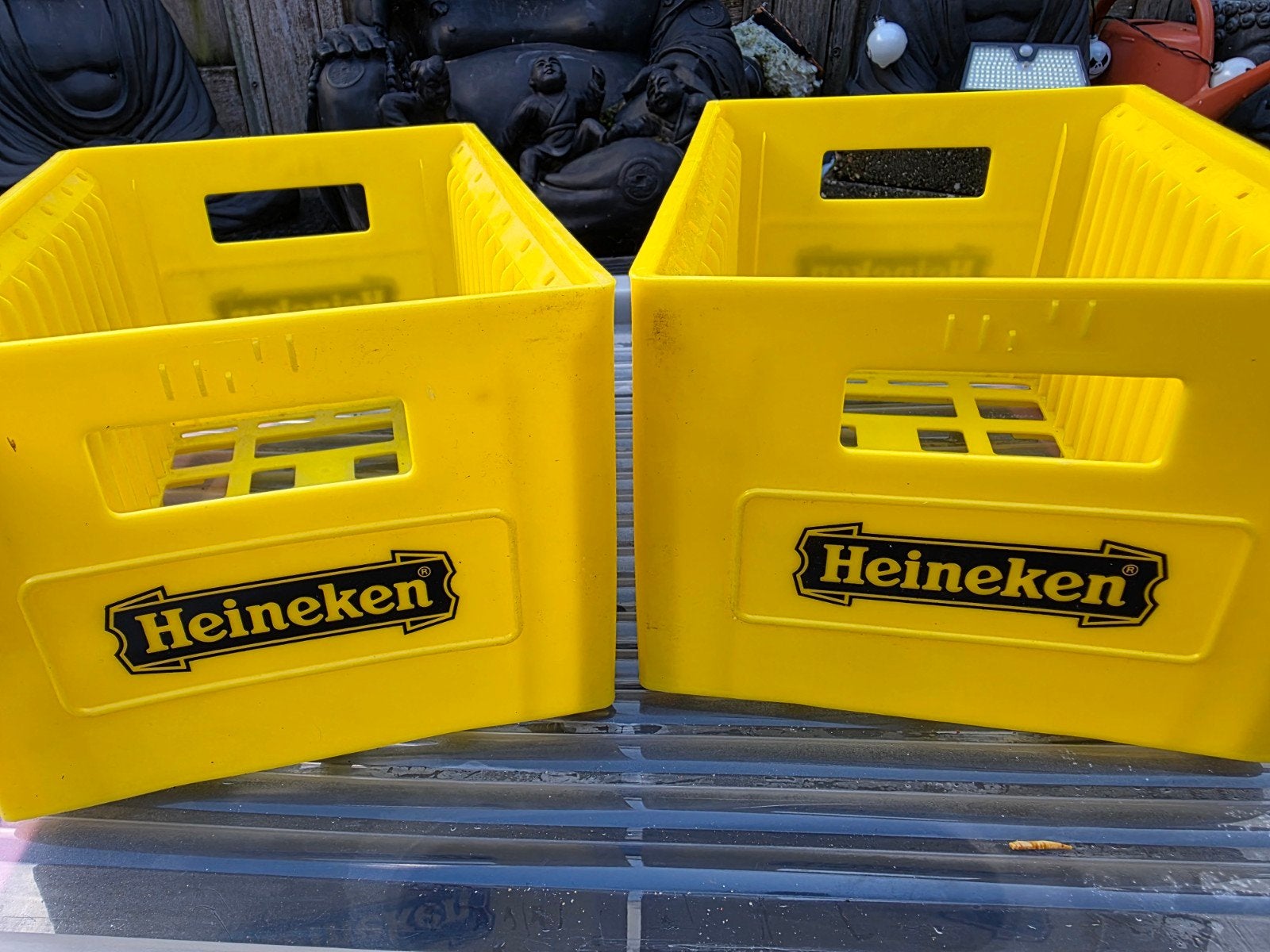 2x Gele Heineken Kratjes voor cd's, Verzamelen, Biermerken, Ophalen of Verzenden, Gebruikt, Heineken