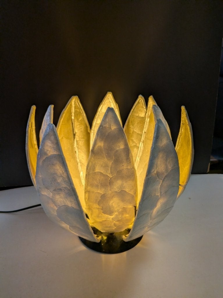 Unieke Lotuslamp van parelmoer., Overige typen, Art deco, 30 cm, Natuurlijk materiaal