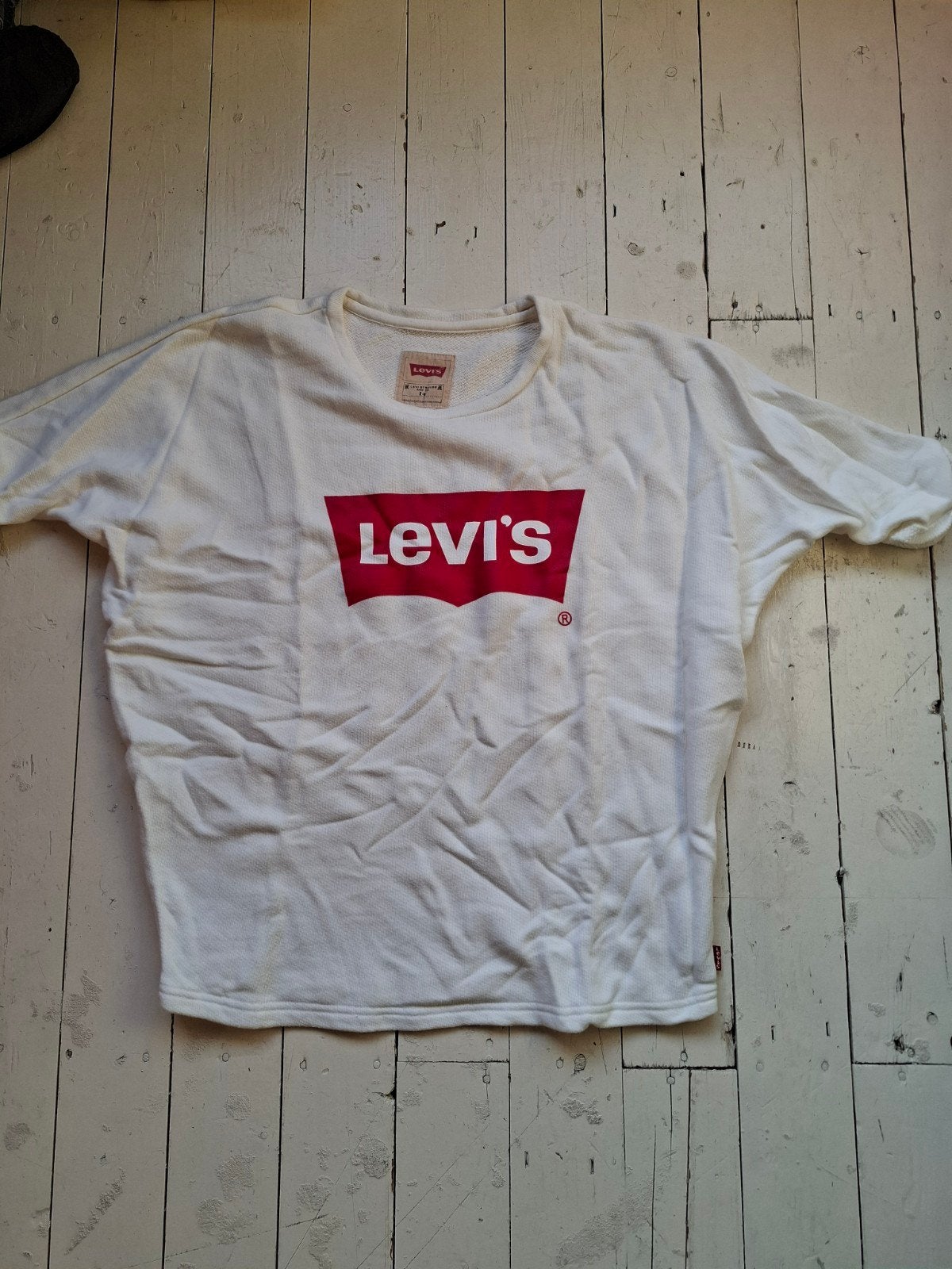 Levi's trui wit met rood, maat 14, amper gedragen, Wit, Ophalen of Verzenden, Zo goed als nieuw, Korte mouw