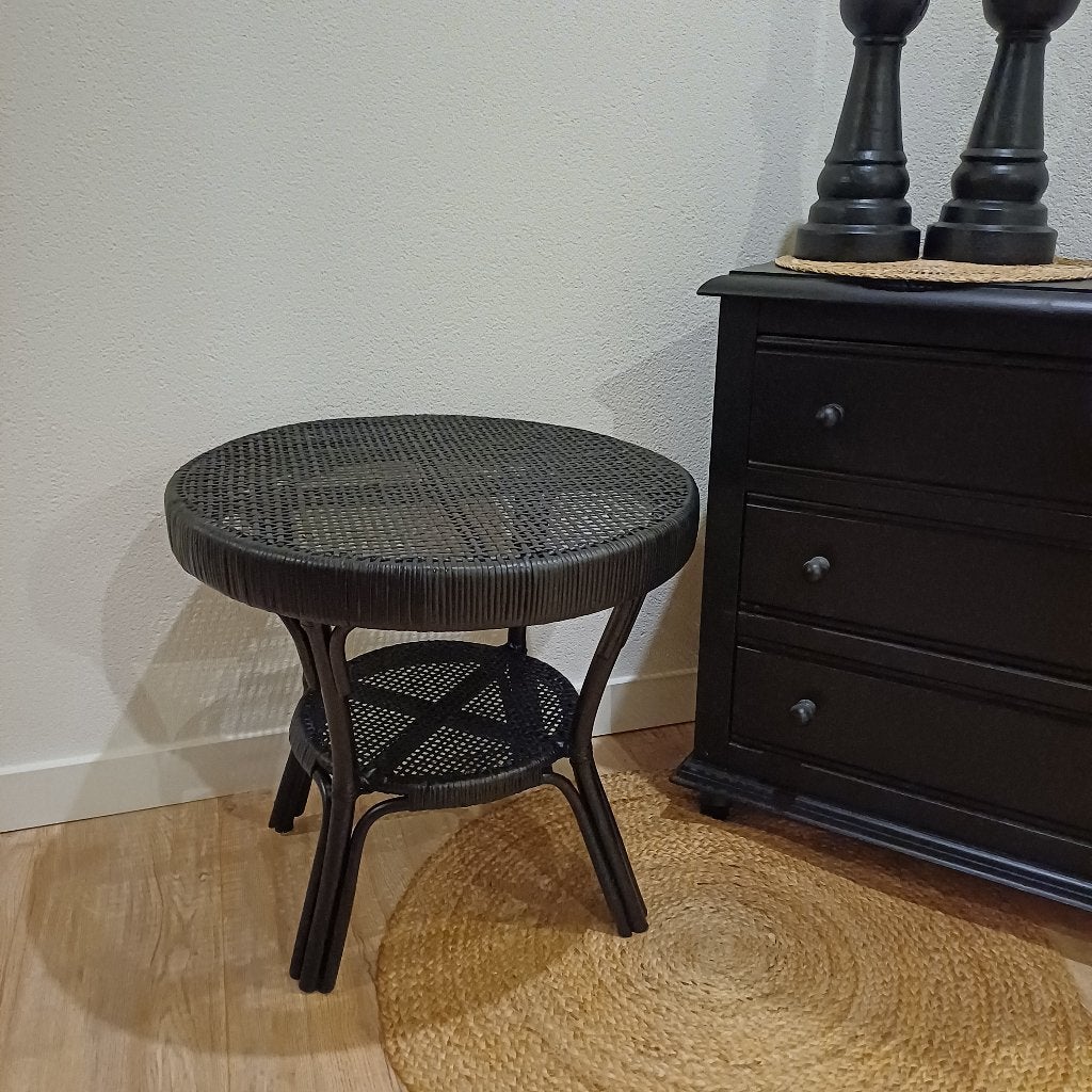 vintage rotan tafeltje, Minder dan 55 cm, Gebruikt, Rond, Ophalen