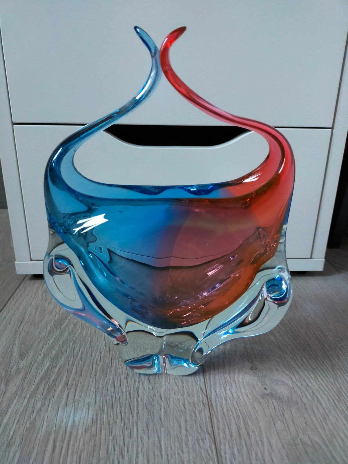 Josef Hospodka Boheems Kristal Glazen Vaas - Blauw/Rood, Antiek en Kunst, Antiek | Vazen, Ophalen of Verzenden