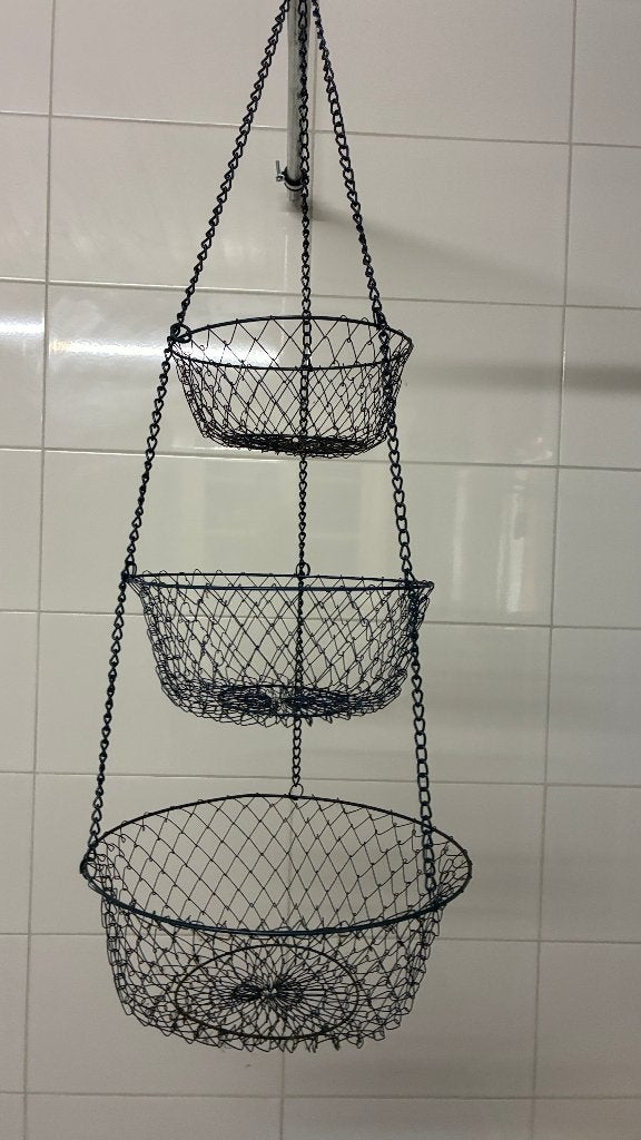 Vintage groente of fruit netje metalen mandjes hangmand, Ophalen of Verzenden, Gebruikt, Rond, Metaal