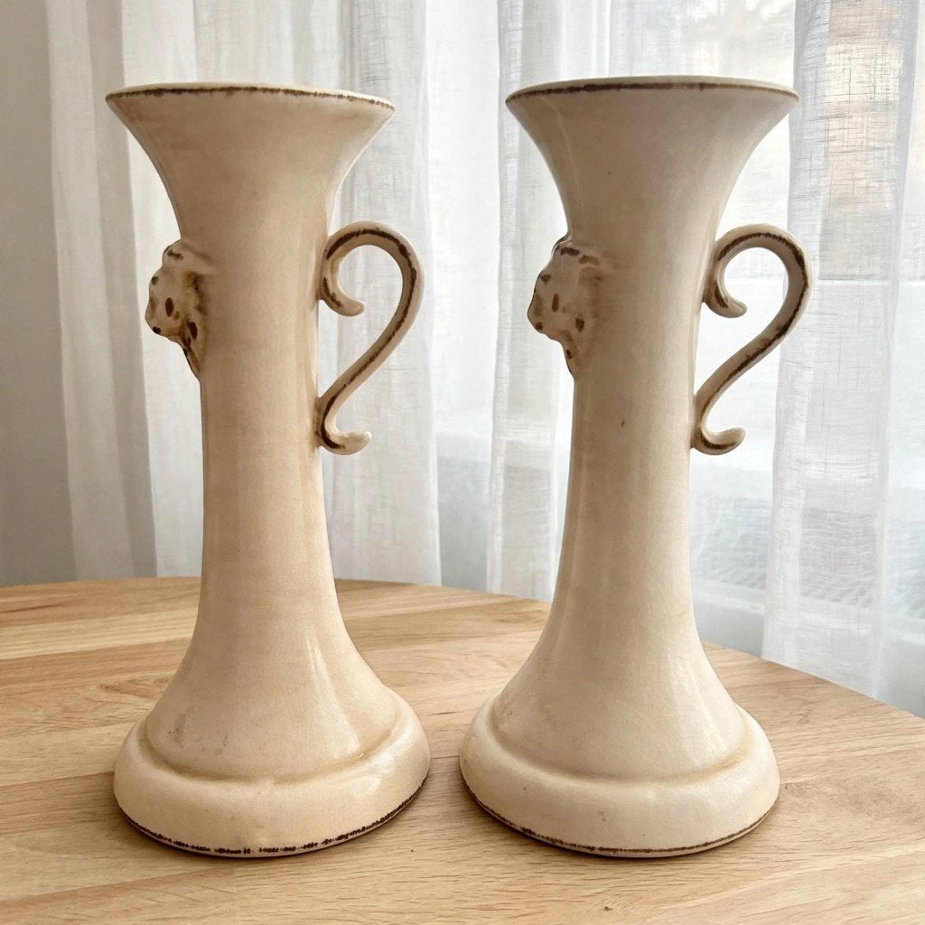 Set 2x Intratuin Kandelaar LIONHEAD 25cm - Leeuwenkop, Overige merken, Ophalen of Verzenden, Zo goed als nieuw, Crème