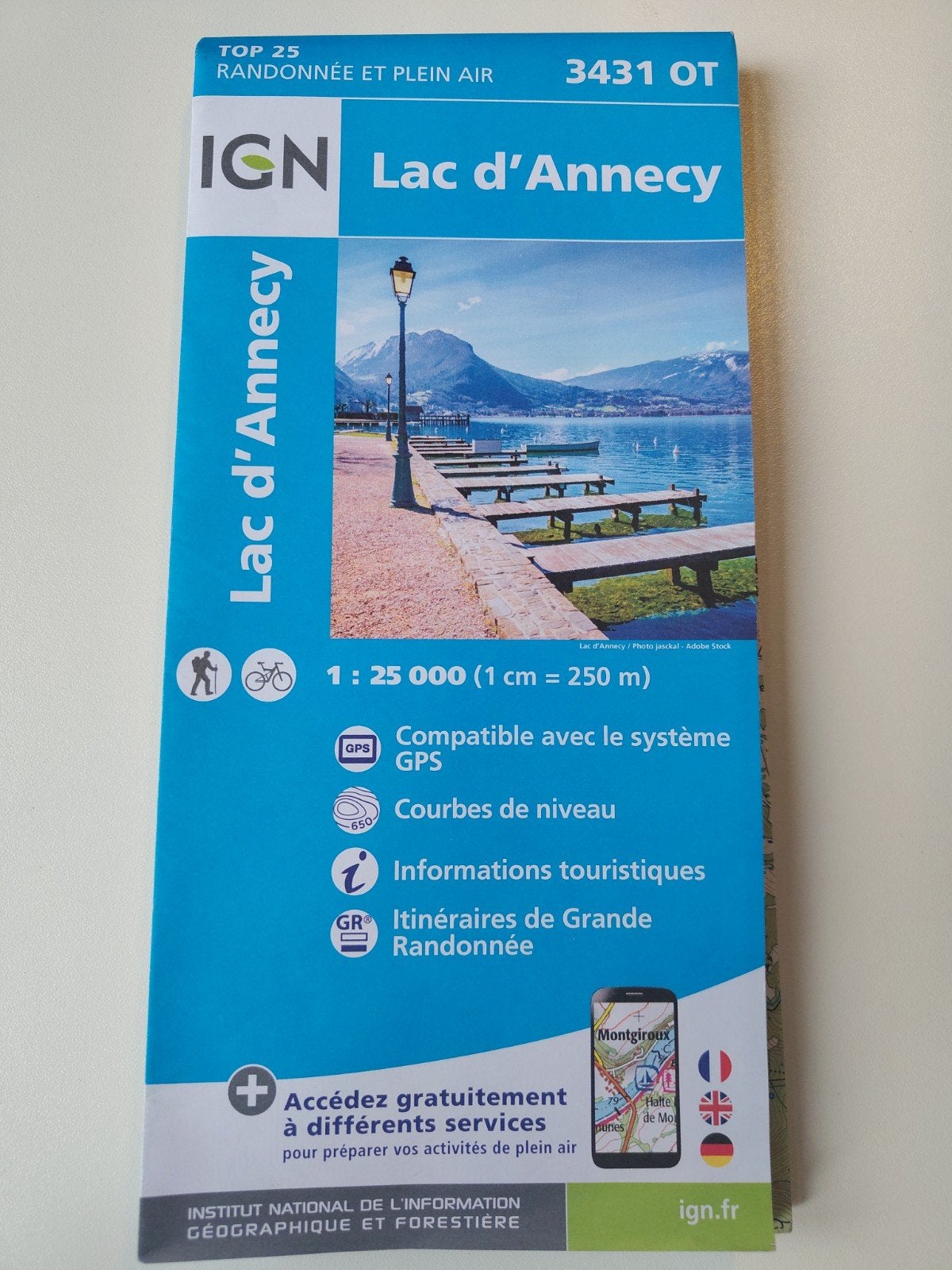 IGN Kaart 3431 OT - Lac d'Annecy, Boeken, Atlassen en Landkaarten, Ophalen of Verzenden, Zo goed als nieuw, 2000 tot heden, Landkaart