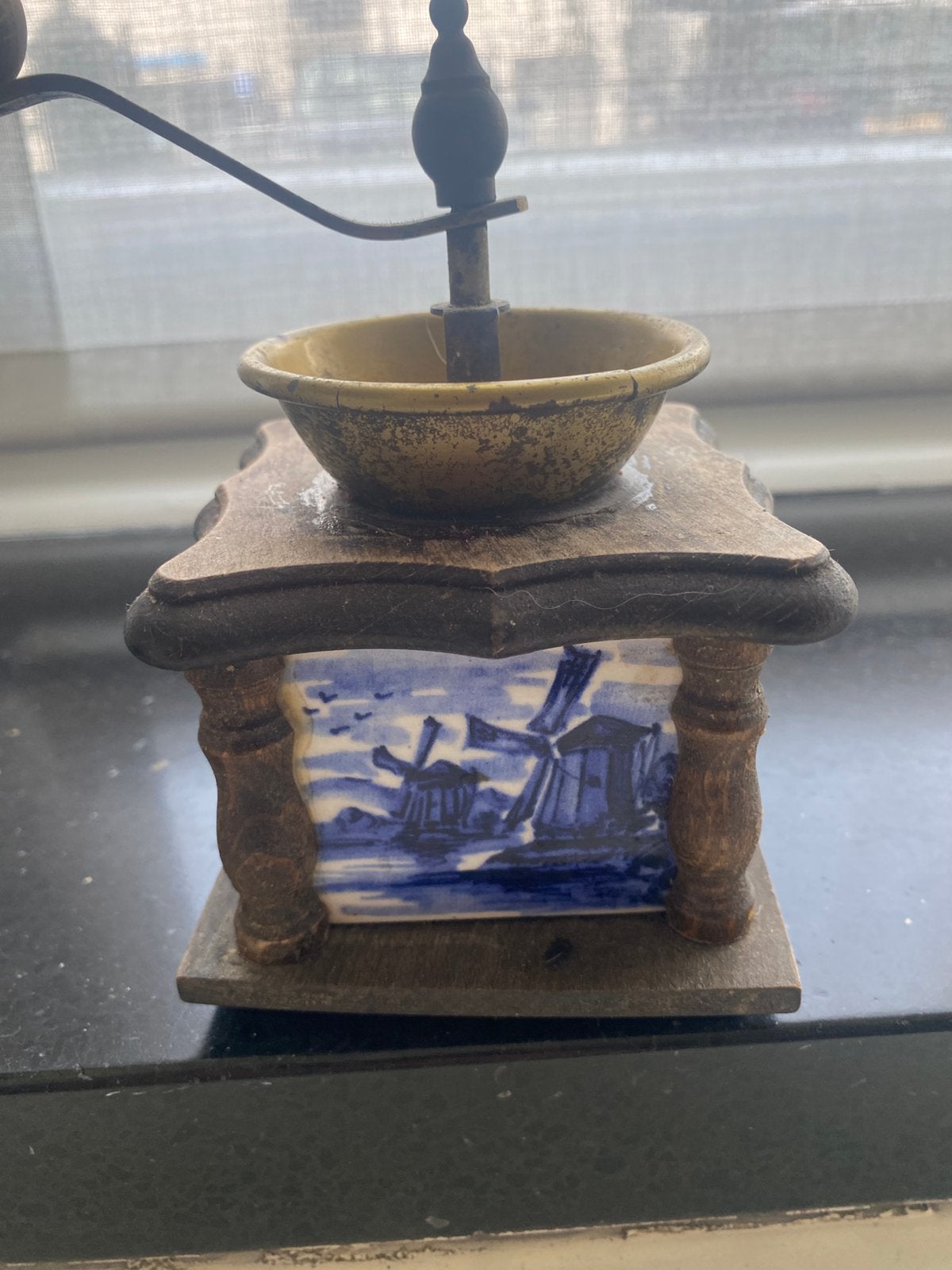 klein antiek vintage delftsblauw pepermolentje koffiemolen, Ophalen