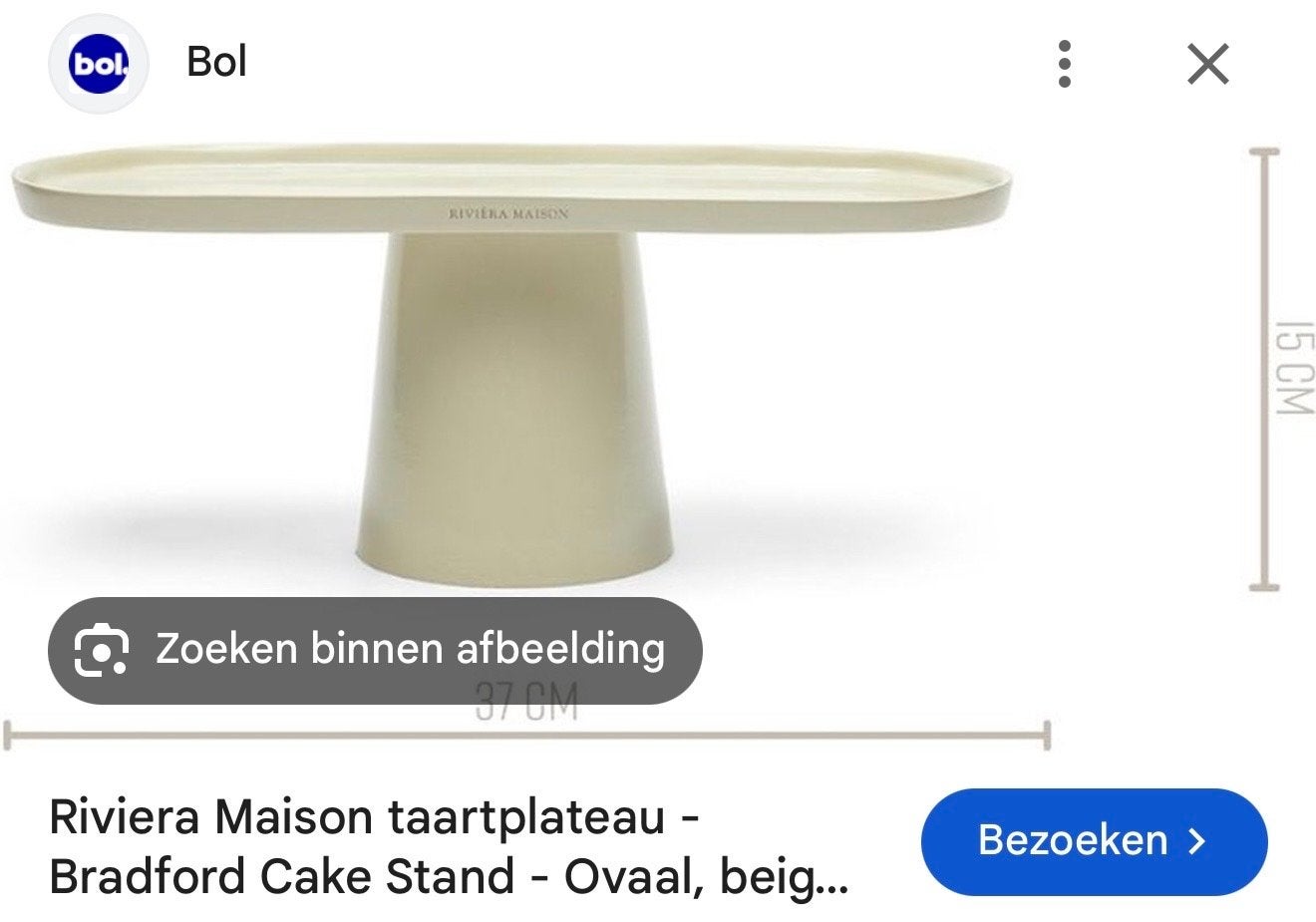 Gezocht: Riviera Maison Bradford Cake Stand Ovaal Beige, Ophalen of Verzenden, Zo goed als nieuw, Beige