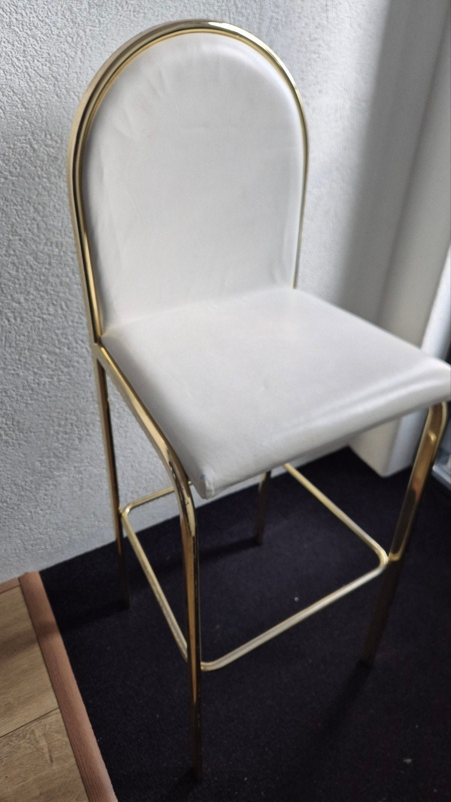Barkruk wit leer met messing 112 cm mancave, Ophalen, Gebruikt, Wit, Leer