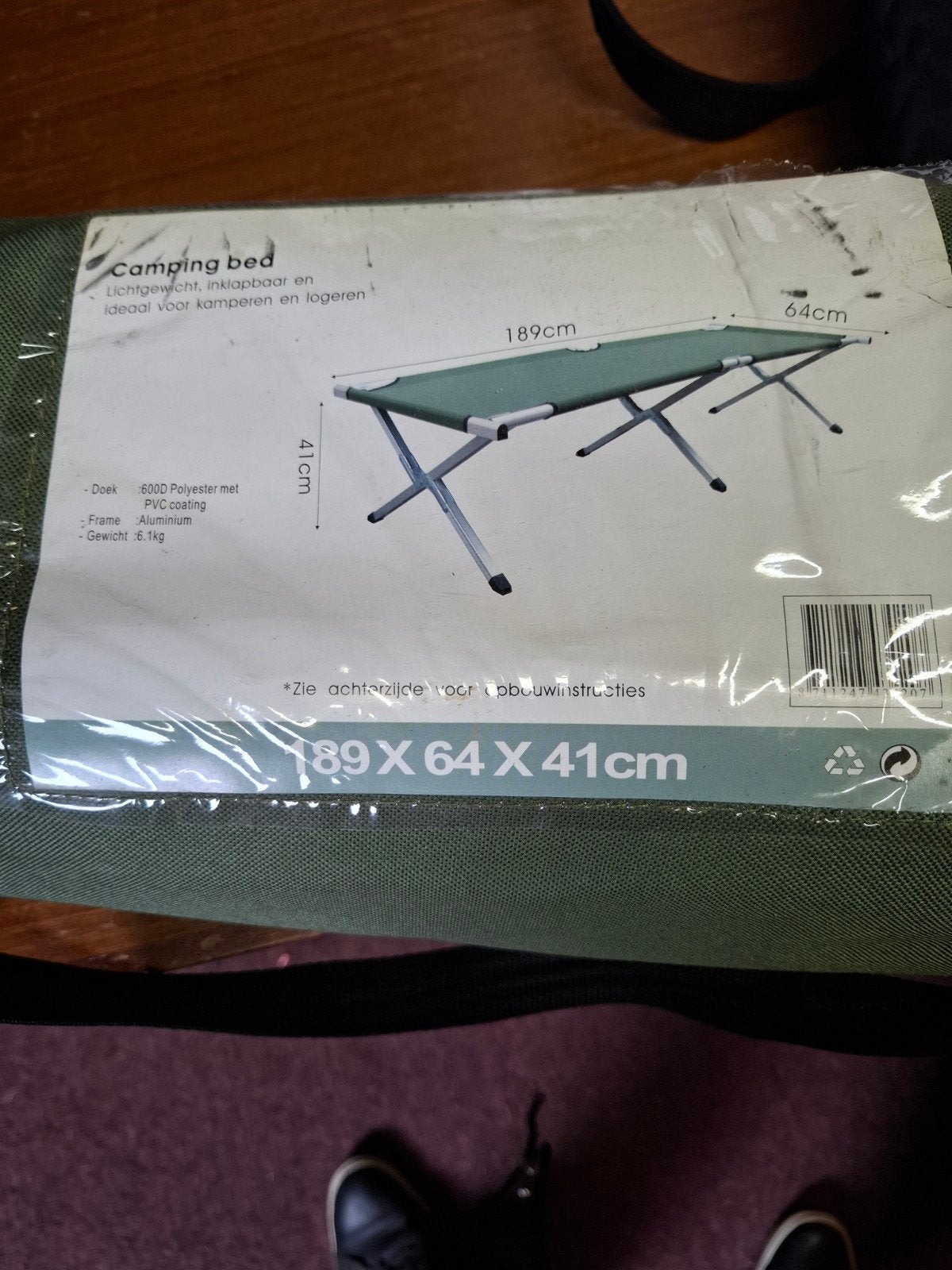 Lichtgewicht inklapbaar campingbed - 189x64x41cm, Ophalen of Verzenden, Zo goed als nieuw