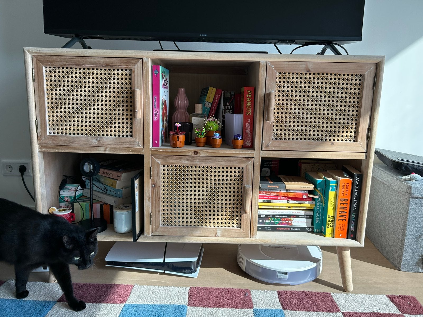 Xenos bamboe dressoir met rotan deuren, Ophalen, Gebruikt, 100 tot 150 cm, 25 tot 50 cm