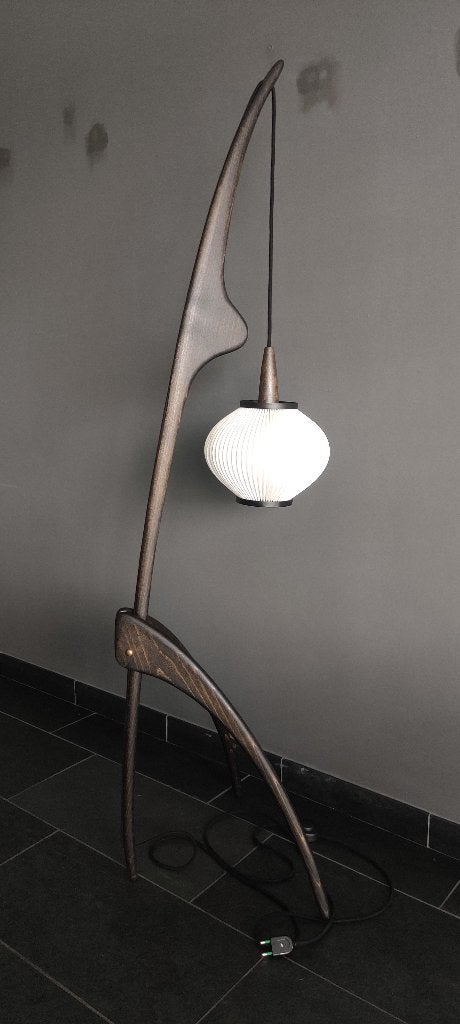 Franse design vloerlamp 1960's met pearlshade kap., Design, 150 tot 200 cm, Ophalen, Hout