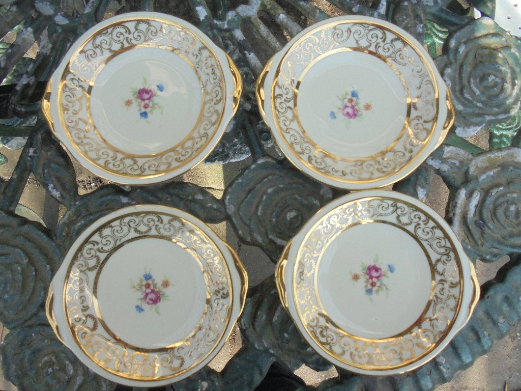 4 Petit fourtjes Johann Vohenstrauss Bavaria roosjes - goud, Ophalen of Verzenden