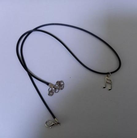 Koordketting wax zwart met hanger dubbele muzieknoot, Verzenden, Zwart, Nieuw, Overige materialen