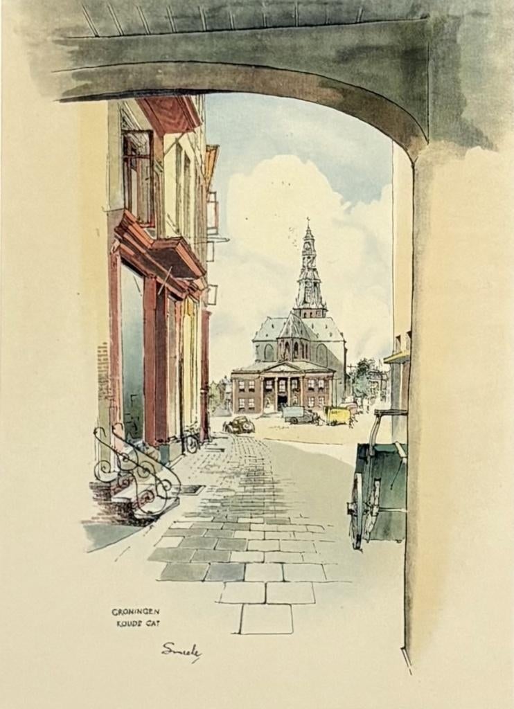 1269. Aquarel, Piet Smeele - stadsgezicht, 20e eeuw, Ophalen of Verzenden